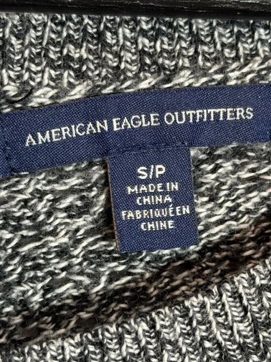 American Eagle Knit Sweater Small Gray Black Marled Zip Back Lightweight - Picture 5 of 8